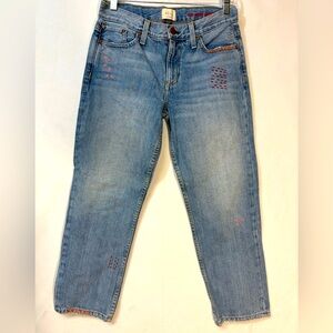 AO. LA Embroidered Cropped Straight Leg Jeans S26 Me Wash Blue Denim Cotton USA